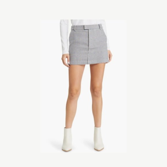 Rails Prim Mini Skirt Lilac Navy Gingham Check Print Front Zip Size 4 - Picture 2 of 12